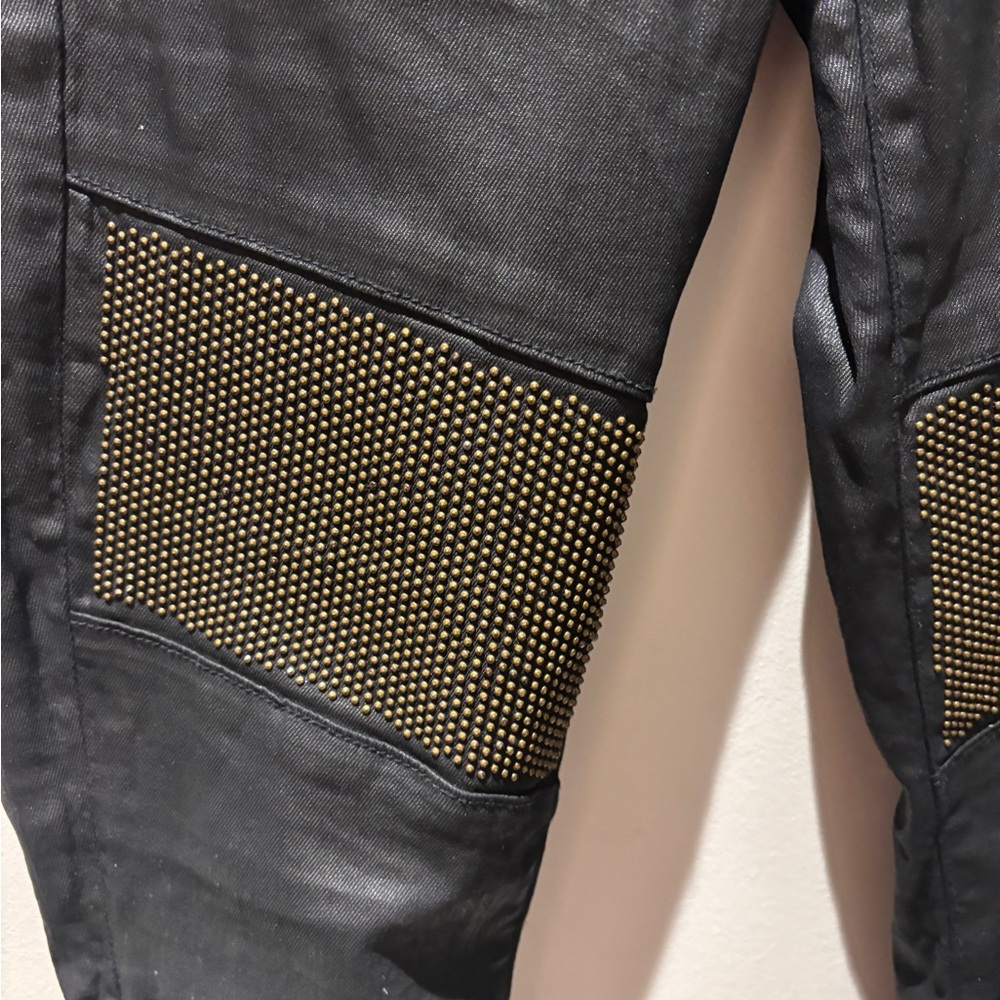 Black Biker Style Pants with Mesh Detail - Picture 4 of 6